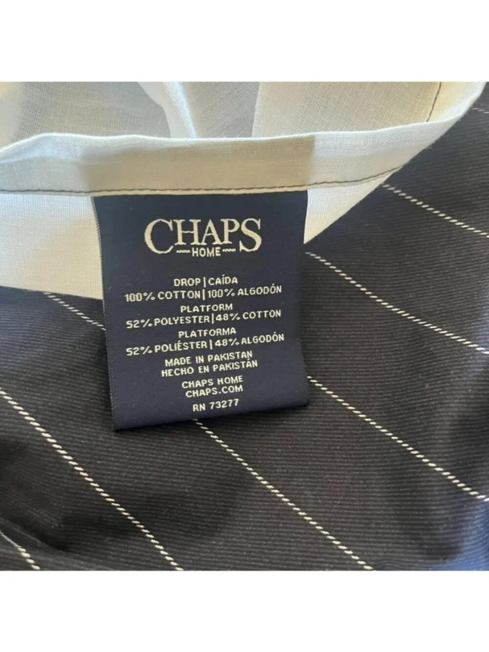 Chaps Home King Bedskirt White & Navy Pinstripe Cotton 15